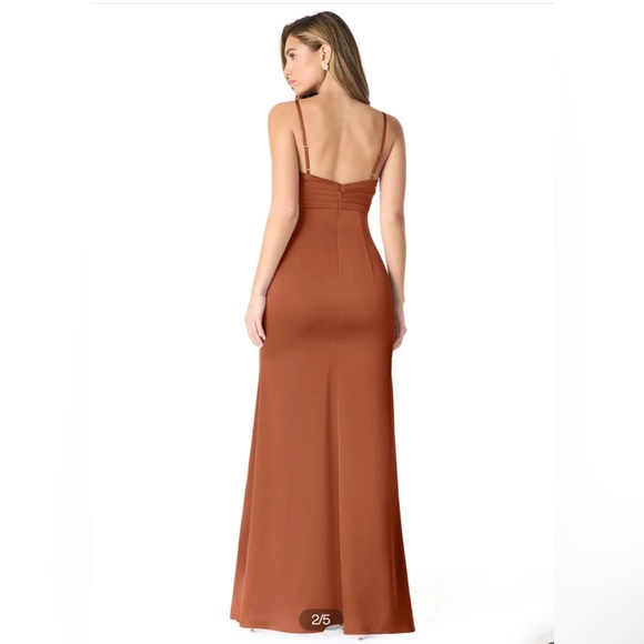 Azazie Linia Stretch Satin Dress - Cedar Rose - Picture 2 of 3